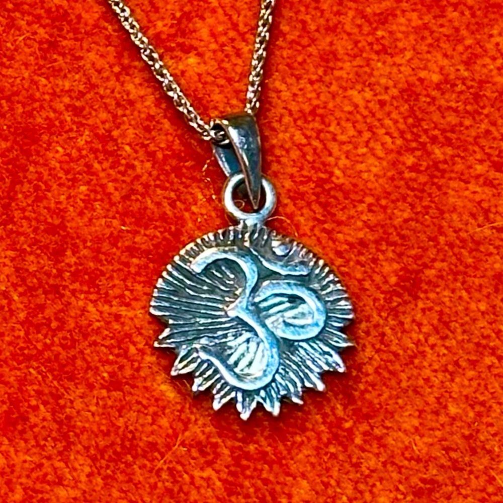 Om Charm Sterling Silver Necklace with Burst Background